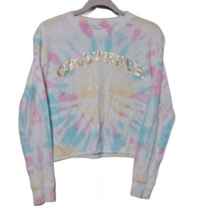 NOBO t-shirt Women Small white pink blue yellow tie dye long sleeve crop tee Y2K